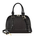 Large shiny black PU leather crossbody shoulder bag with structured shell shape
