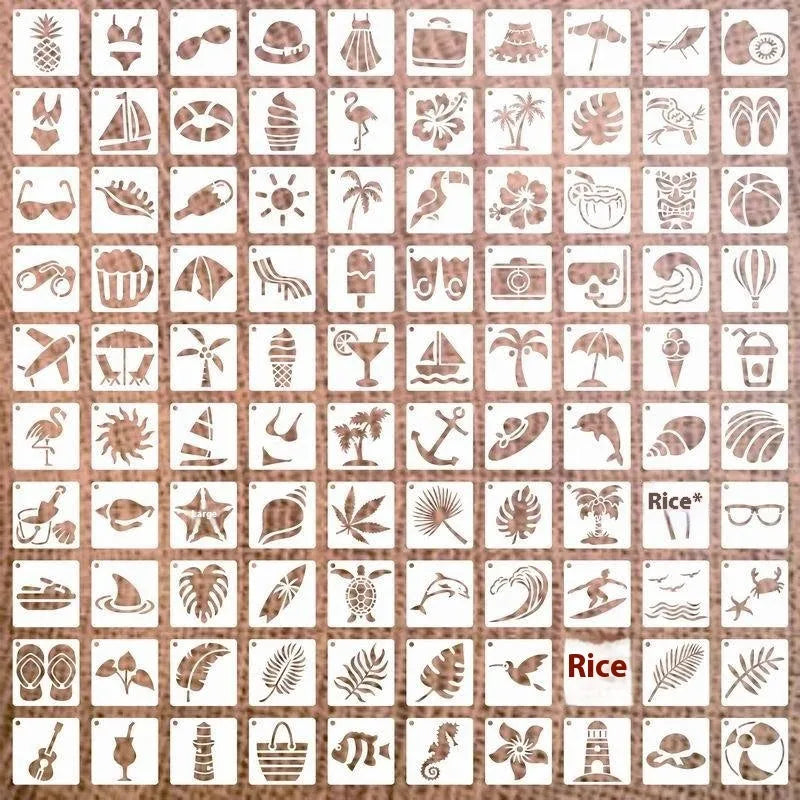Milky white PET film hollow spray painting stencil templates showing animal, Hawaiian, letter, and ocean designs