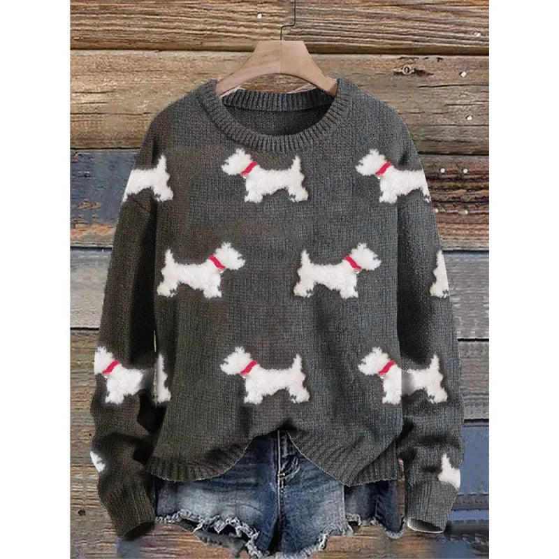 Little Flower digital printed round neck sweater in a floral pattern on a polyester fabric.