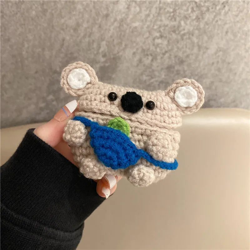 Handmade knitted koala bear backpack cover for AirPods protective case
