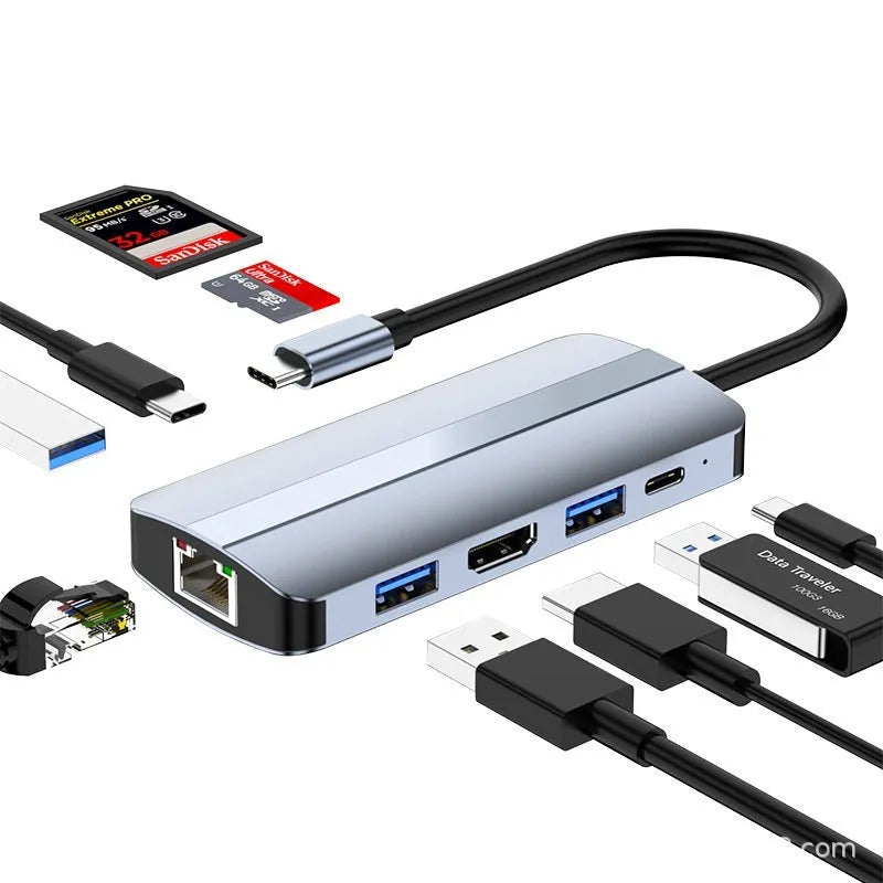 Type-C 7-in-1 expansion dock with HDMI port, USB 3.0 ports, and a 15cm black connecting cable.