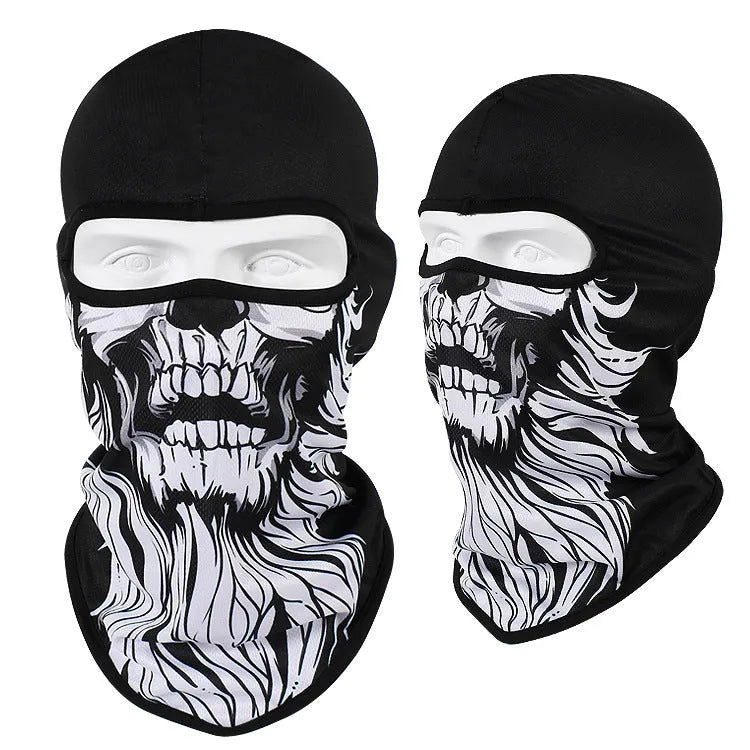 Bakool silk motorcycle skull mask in a skeleton design, sized 36cm by 29cm