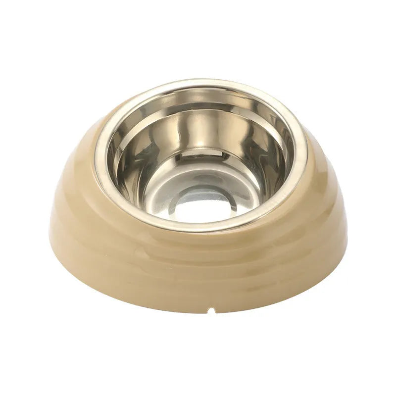 Stainless steel cat bowl on plastic stand in beige, green or brown colour