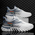 Men's white blue platform casual running shoes with mesh upper and rubber sole