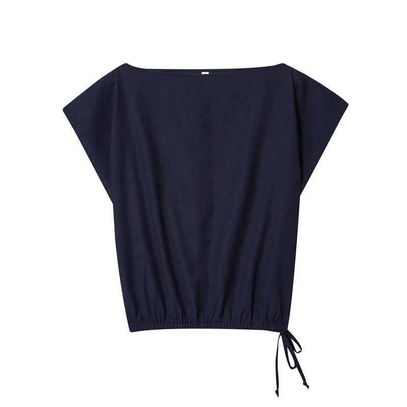 Women's two-piece co-ord set with flounced sleeve shirt top and wide leg trousers