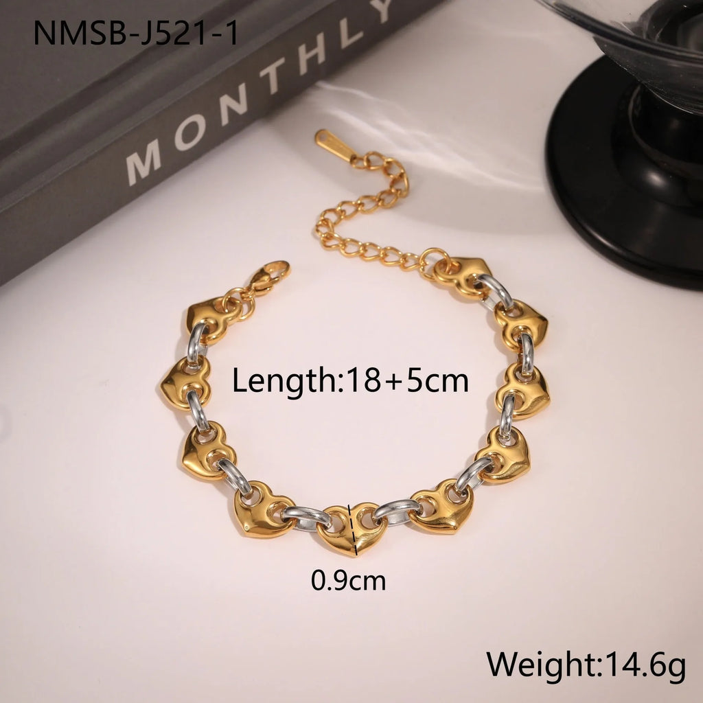 Women's hollowed-out heart bracelet in stainless steel with geometric design and gold plating