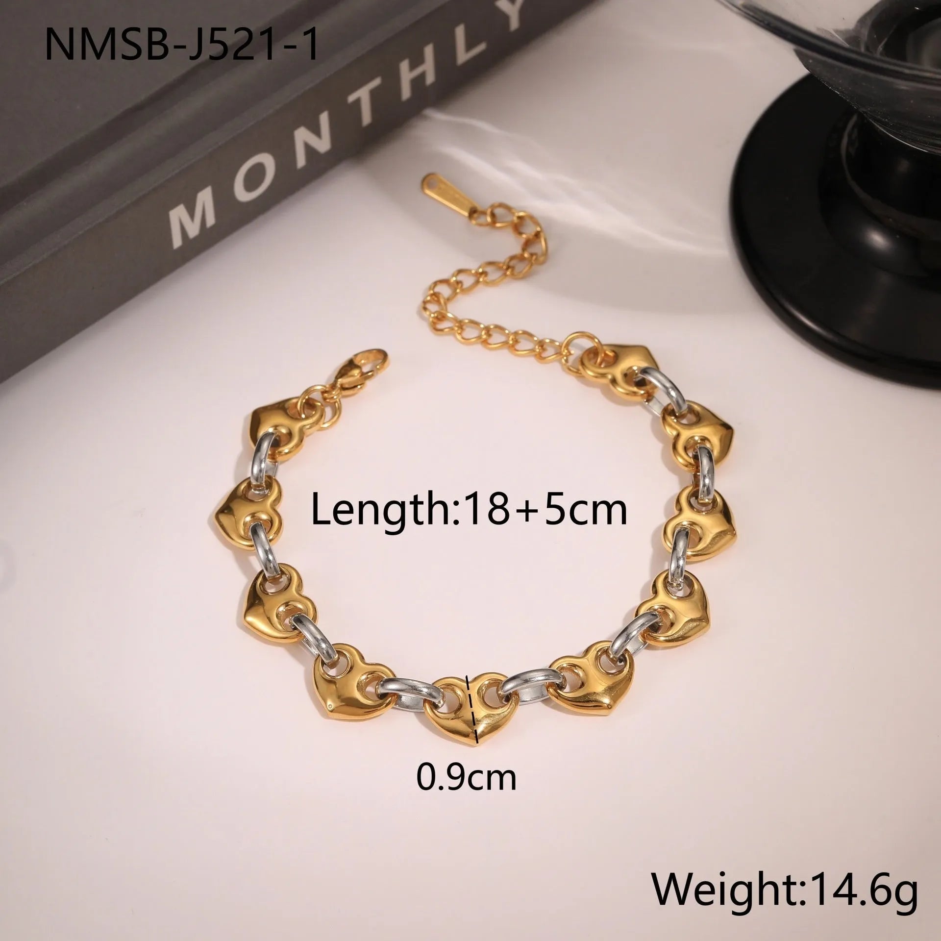 Women's hollowed-out heart bracelet in stainless steel with geometric design and gold plating