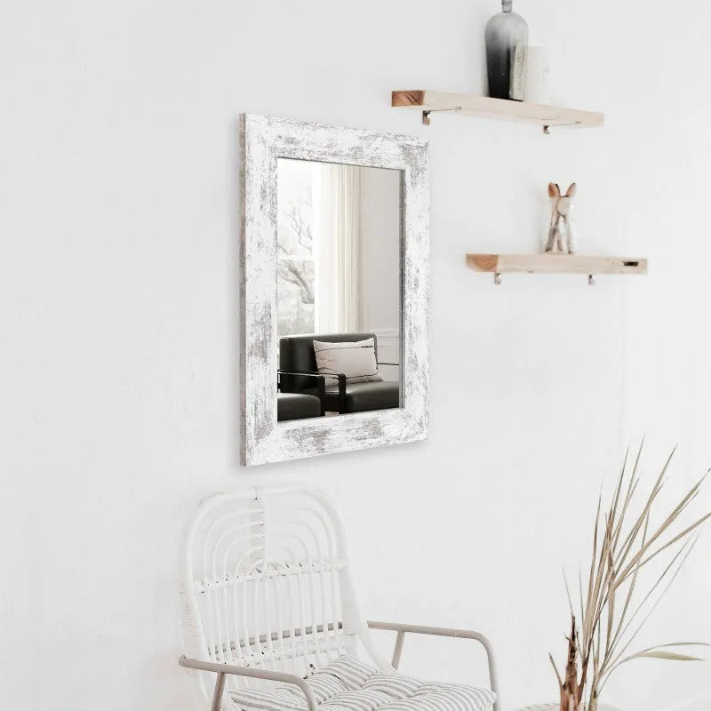 Modern pastoral style wall-mounted bathroom mirror with retro Chinese design in small old white