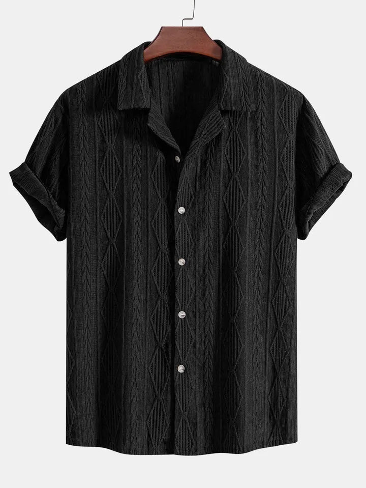 Men's loose casual cardigan in black, green, or white solid colours with short sleeves