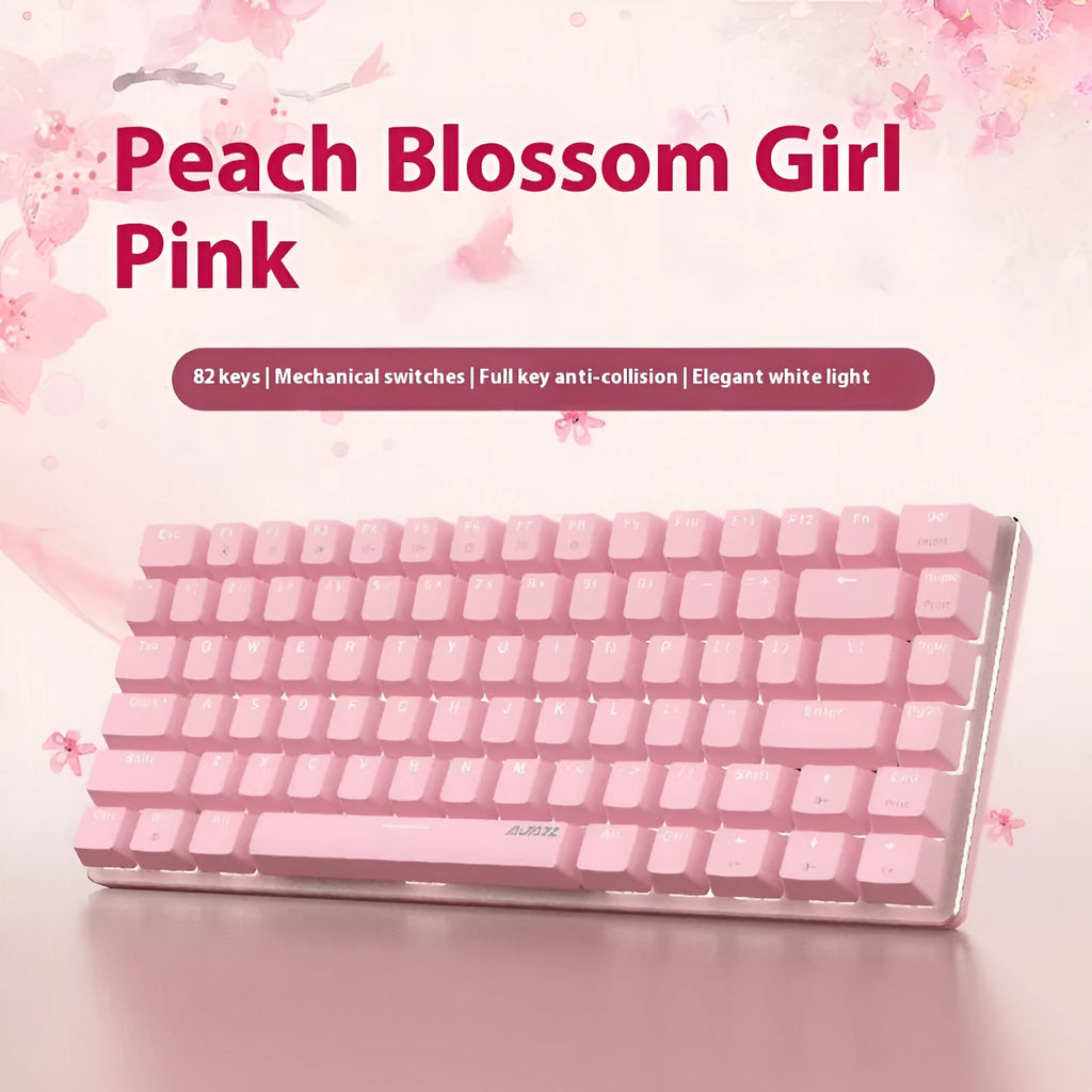 82 key mechanical keyboard with white backlight and metal casing, showing pink green and red switch options