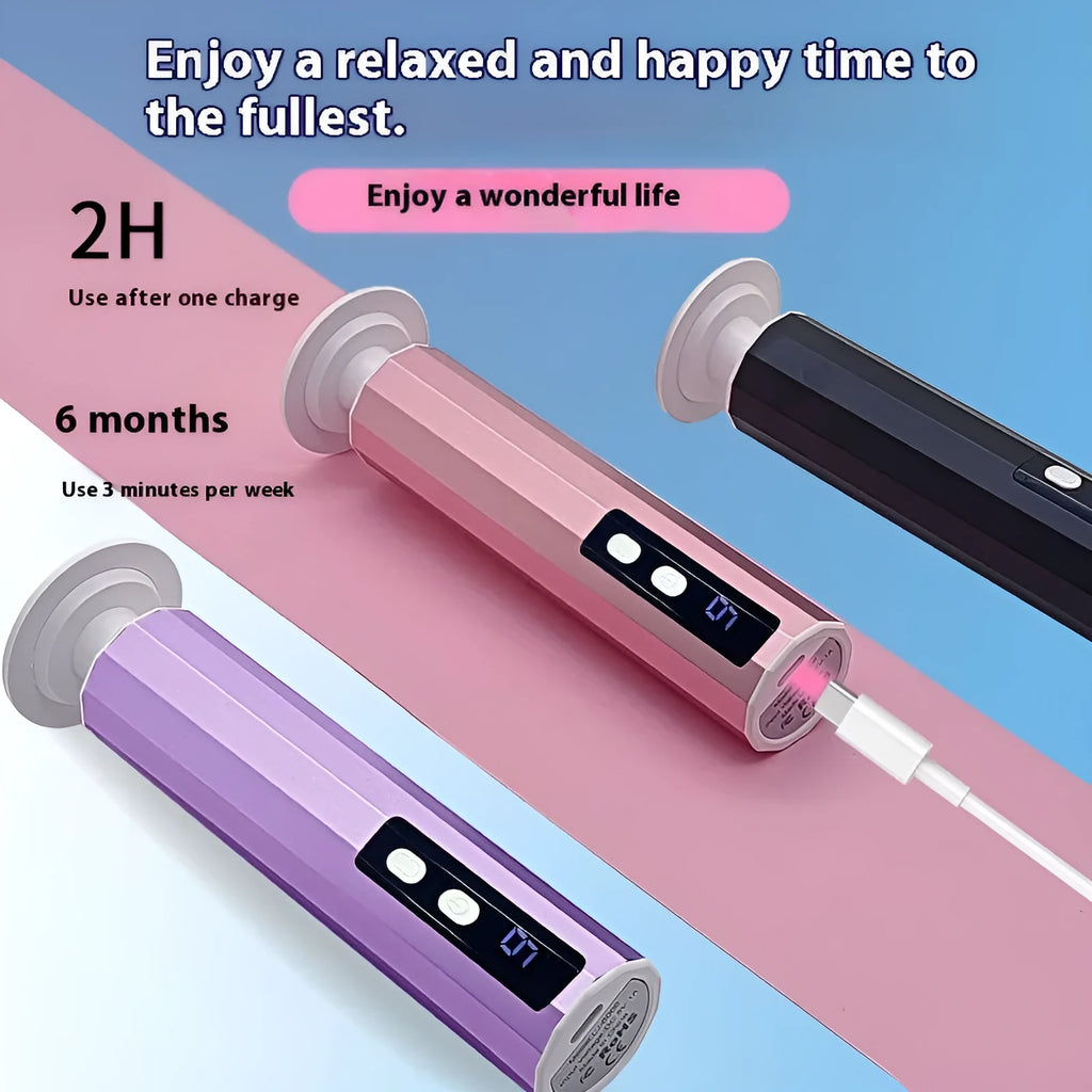 USB-powered electric callus remover foot file with sandpaper discs, in pink, black, or purple colour.
