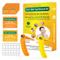 Orange yellow wart removal tool kit with devices, rubber rings, alcohol swabs, and stickers