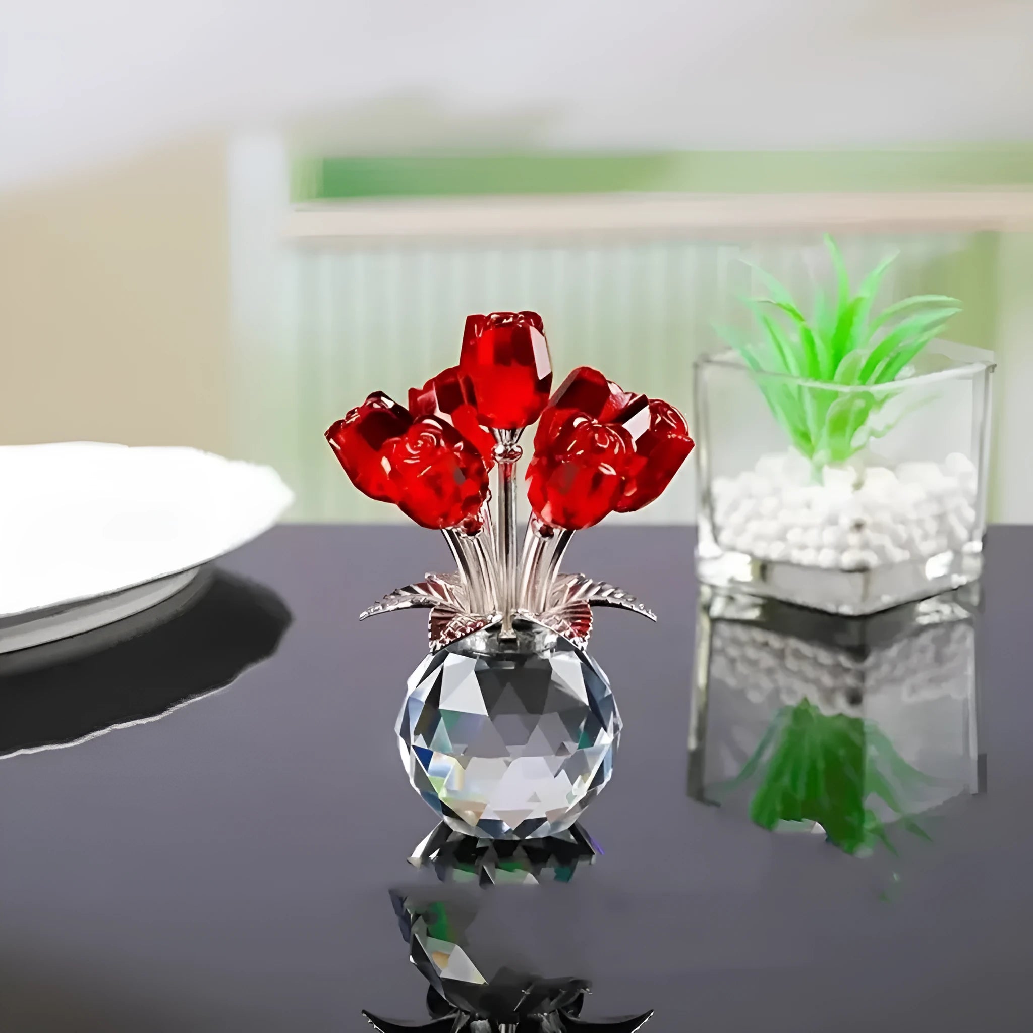 K9 crystal rose decorative ornament with wire drawing texture in Chinese-style geometric design