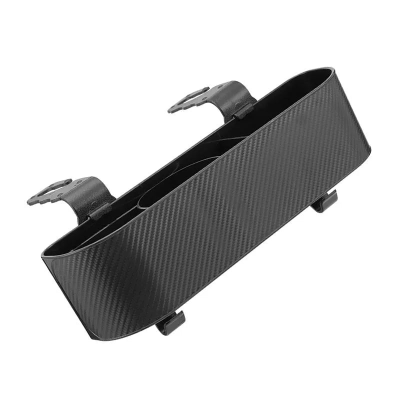 Car seat back hook storage box in black, made from ABS carbon fibre pattern material, for hanging organisation