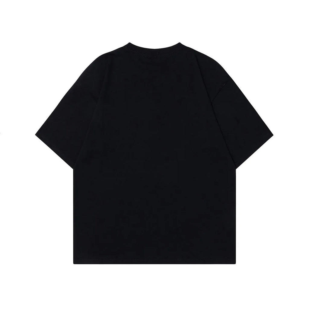 Men's short-sleeved cotton t-shirt with retro pattern in loose fit, black and grey colour options