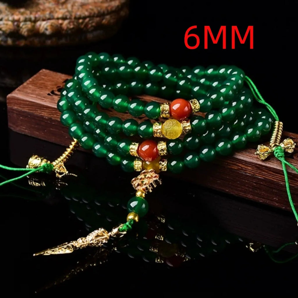 Natural green agate multi-circle bracelet for men and women with adjustable band.