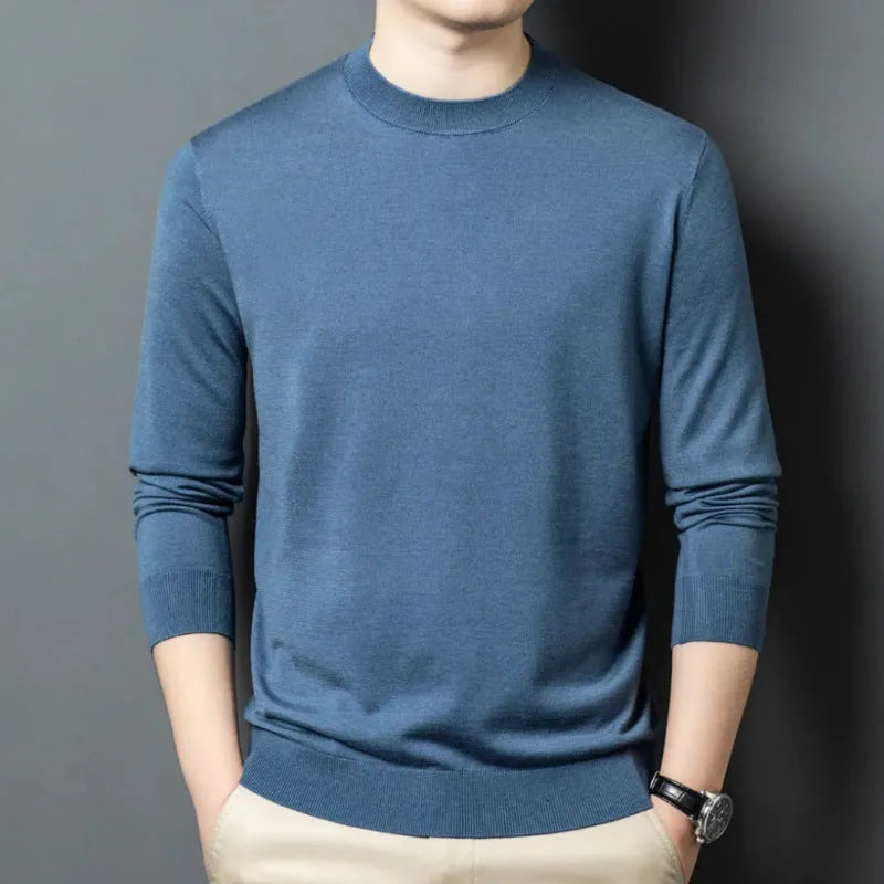Men's round neck wool blend pullover sweater in winter weight with long sleeves