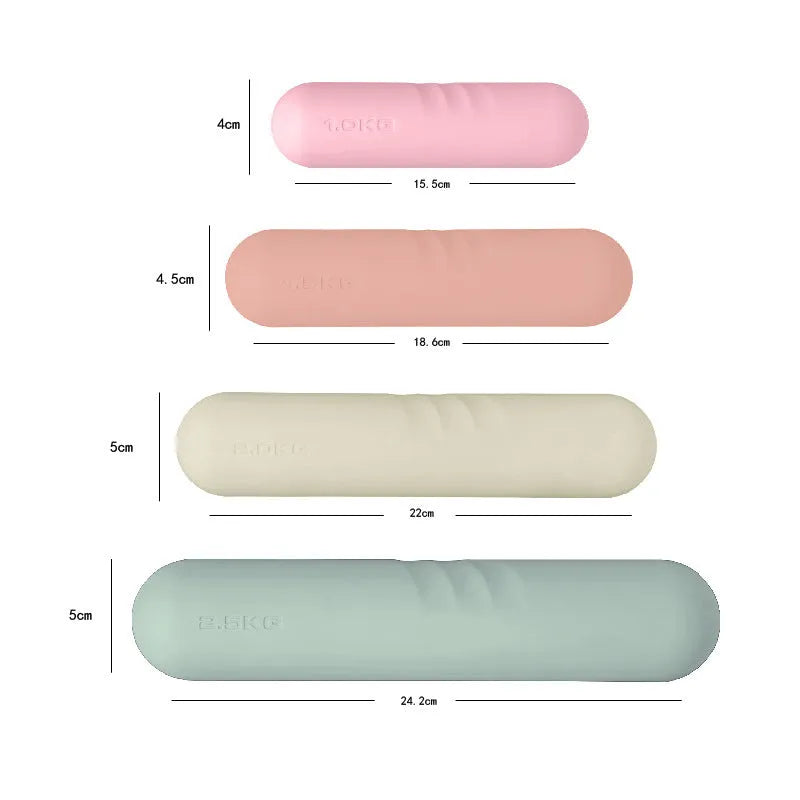 A hand-drawn silicone-grip dumbbell stick in various colours with selectable weight options.