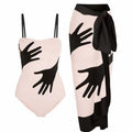 Women's patterned one-piece bikini swimsuit with attached tulle skirt in polyester fabric