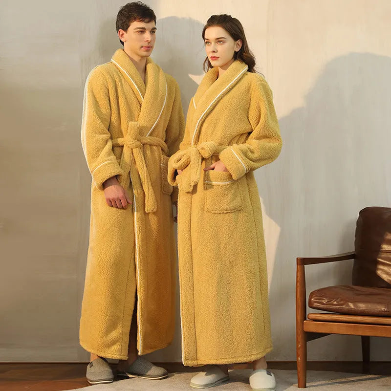 Super-thickened polyester flannel couple's winter nightgown in plus sizes with multiple colour options.