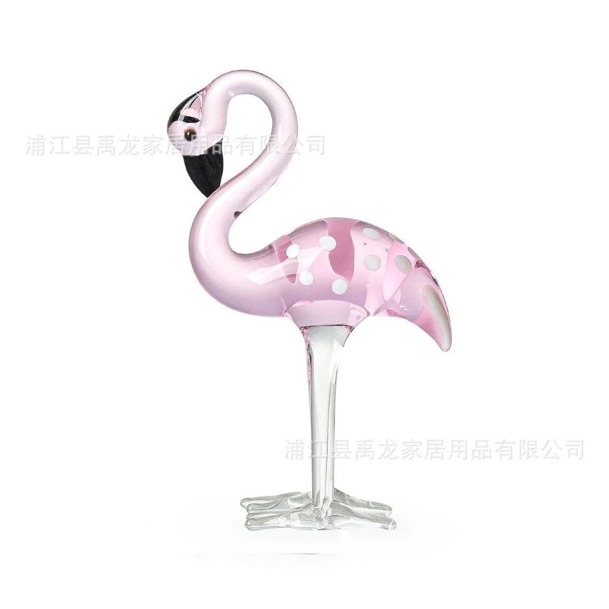 Pink crystal flamingo decorative ornament on tabletop with modern simplicity style