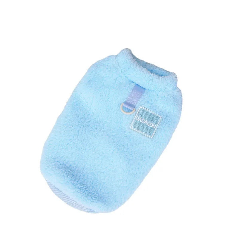 Coral fleece fluffy jacket for dog or cat in blue colour