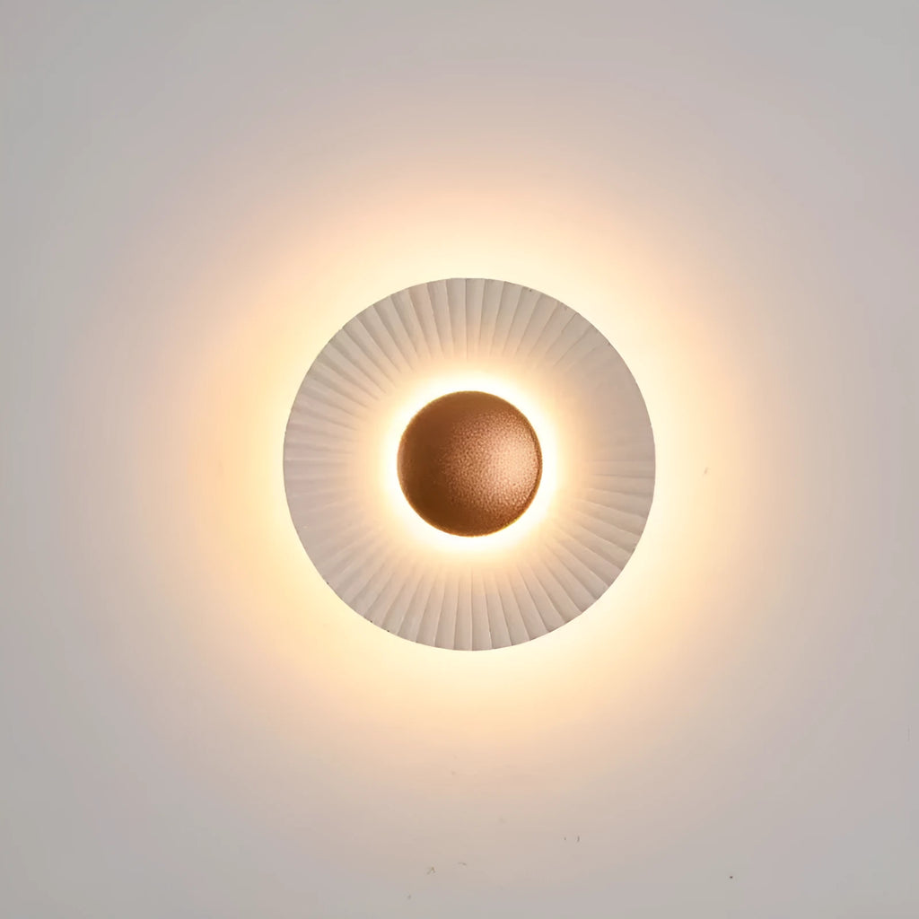 Round aluminium wall lamp with white and gold colour combinations for bedroom or living room
