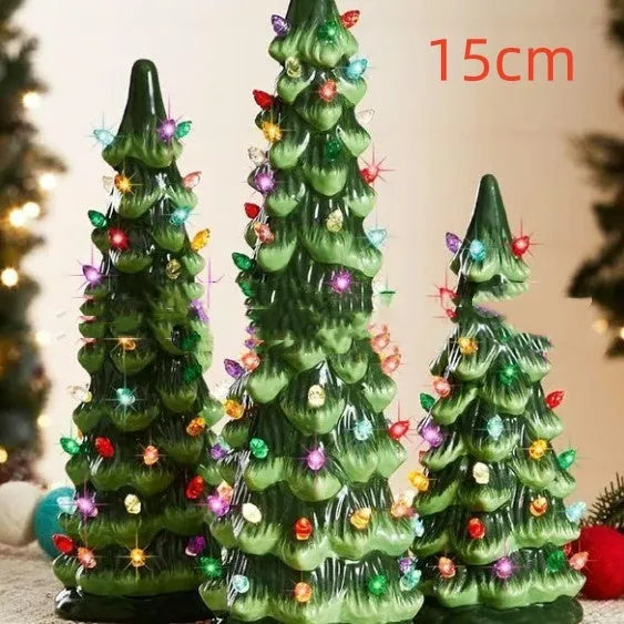 European-style resin Christmas tree decorations in three sizes with colour or warm light options for home and courtyard displays