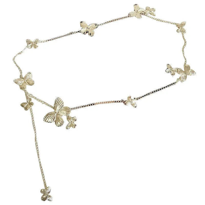 Golden butterfly waist chain jewellery for women with 104cm length and alloy construction