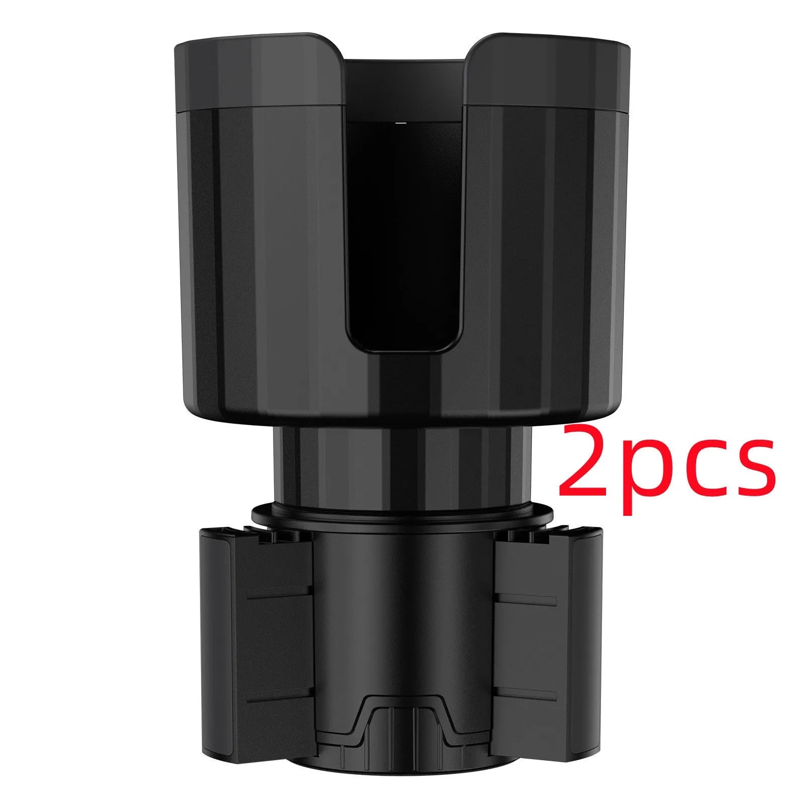 Matte black car cup holder expander with adjustable base for large bottles and cups.