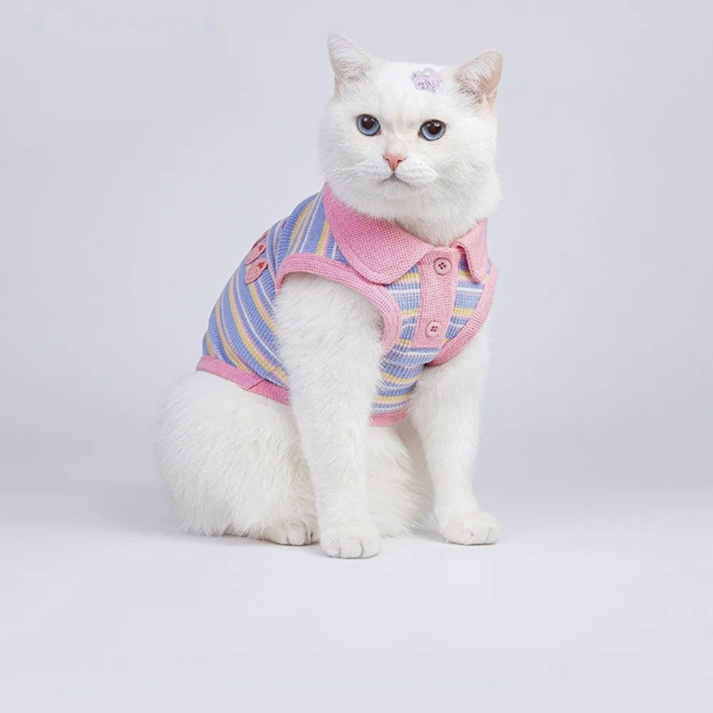 Pink purple autumn vest for small dog showing seven size options from XXS to XXL