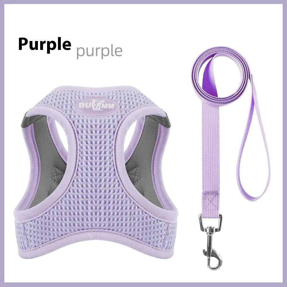 Brown cloth cat harness with integrated pulling rope and chest strap design