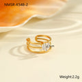 Stainless steel women's ring with gold electroplating and zircon details in geometry design