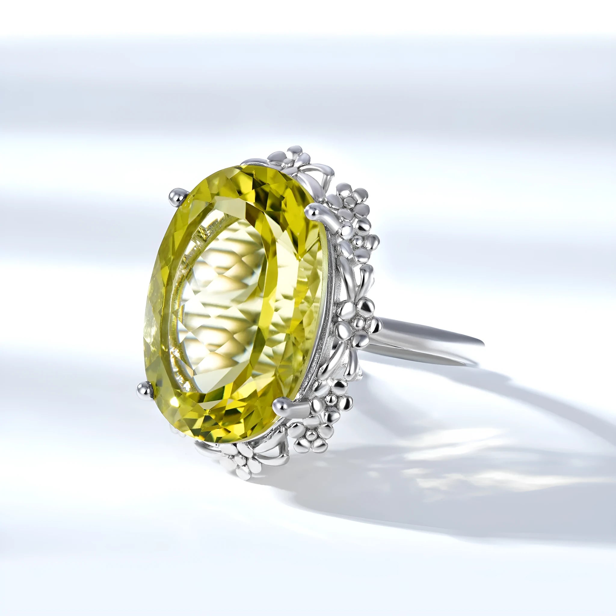 Natural lemon crystal ring S925 silver geometric design for women white colour size No.7