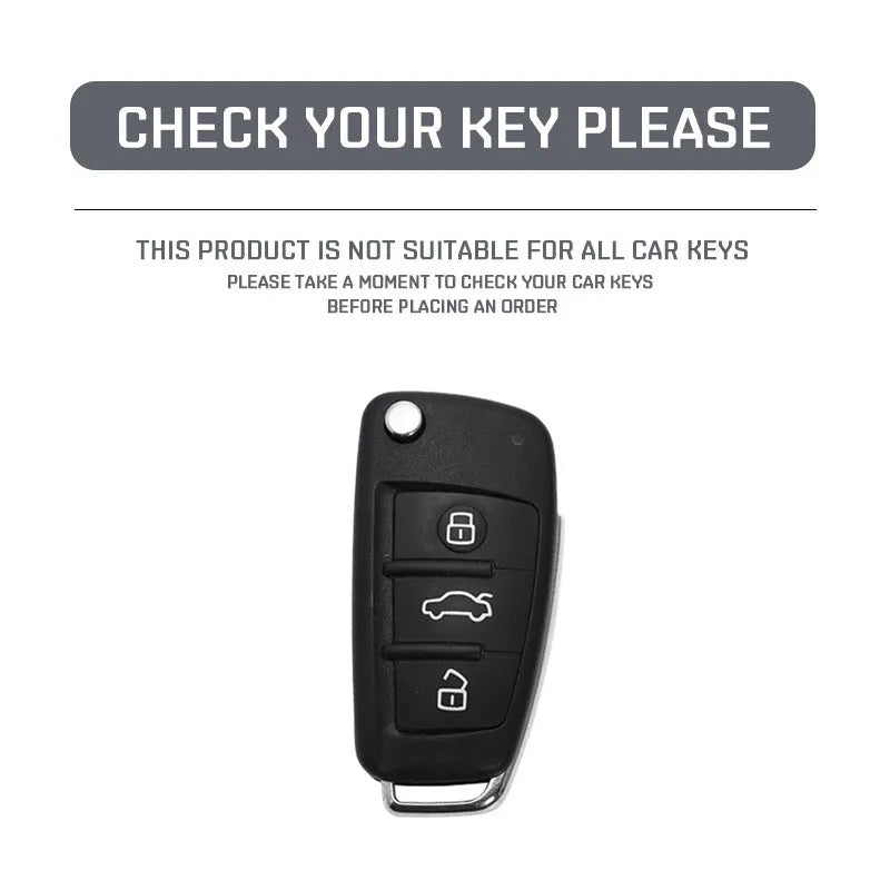 Car key cover with carbon fibre texture and mirrored detailing, white colour option shown alongside