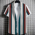 Men's striped linen short sleeve T-shirt with a 3D printed pattern in a solid colour.
