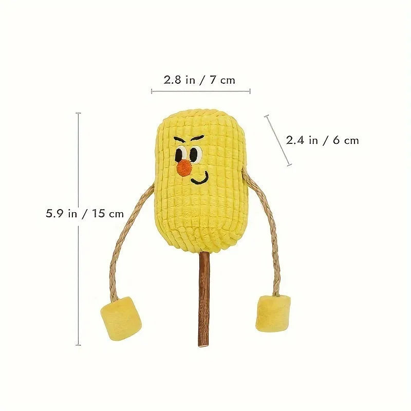 Natural corn cob cat chew toy, a light brown molar stick measuring 7cm by 6cm by 15cm.