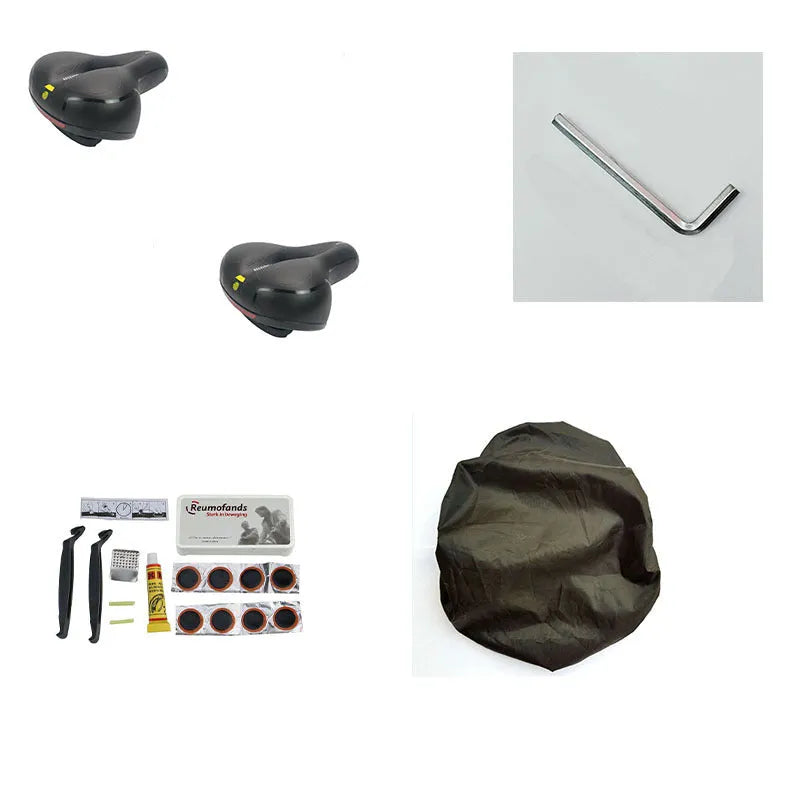 Bicycle saddle cushion with thickened silicone padding and PU leather cover including waterproof accessory