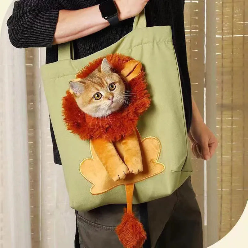 Soft canvas pet carrier shoulder bag for cats and small dogs in a cartoon rabbit design.