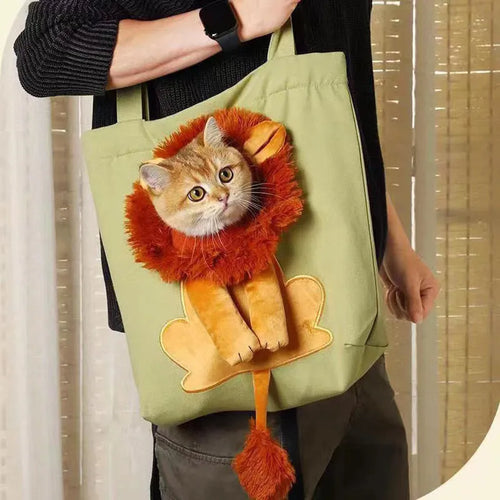 Soft canvas pet carrier shoulder bag for cats and small dogs in a cartoon rabbit design.