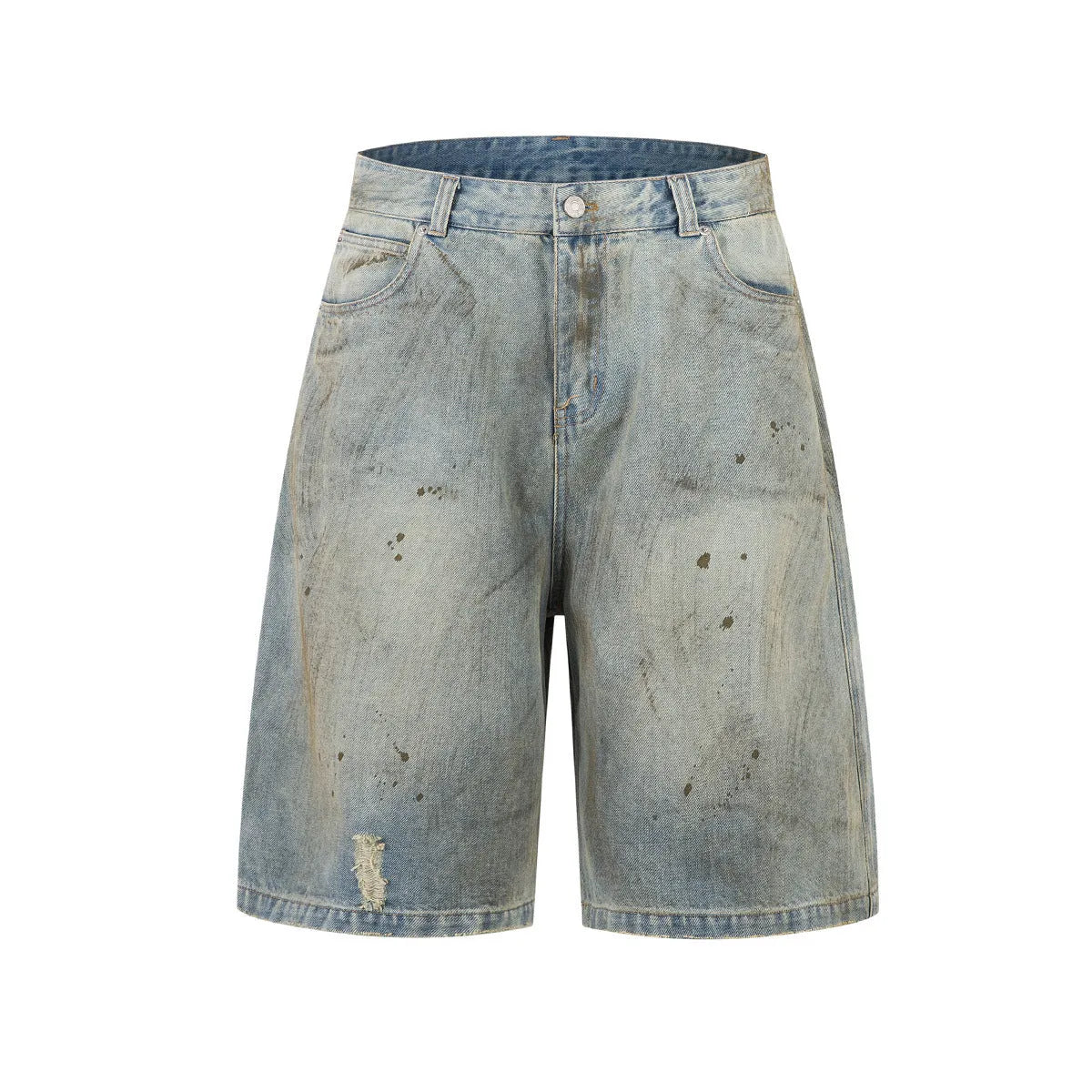 Pu Shuai blue cropped denim middle pants with straight-leg style and zipper fly