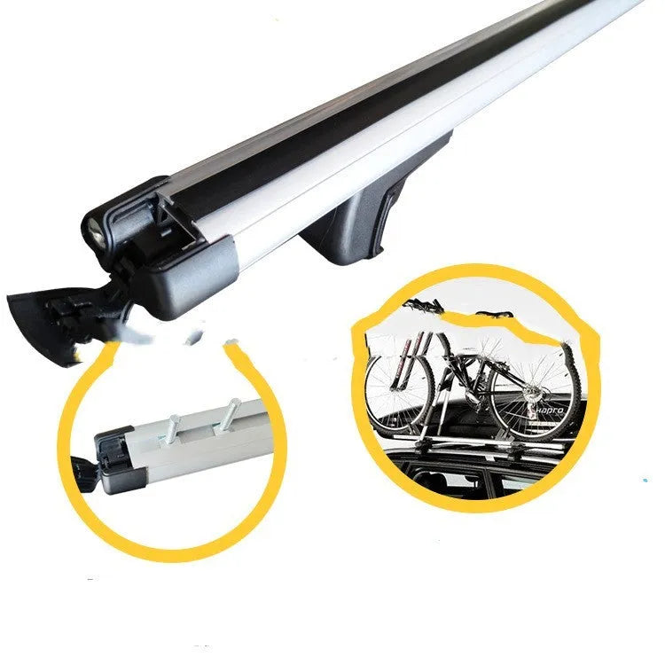 Pair of adjustable alloy roof rack crossbars for SUVs with split longitudinal poles, supporting 75kg load capacity.