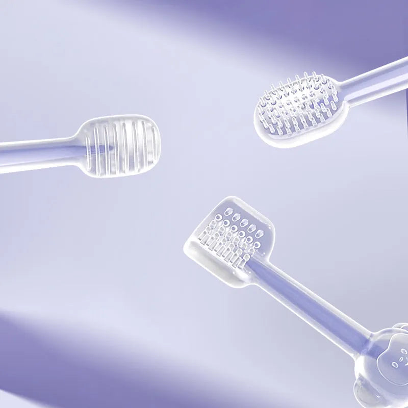 Purple silicone pet toothbrush for cat and dog dental care with soft bristles