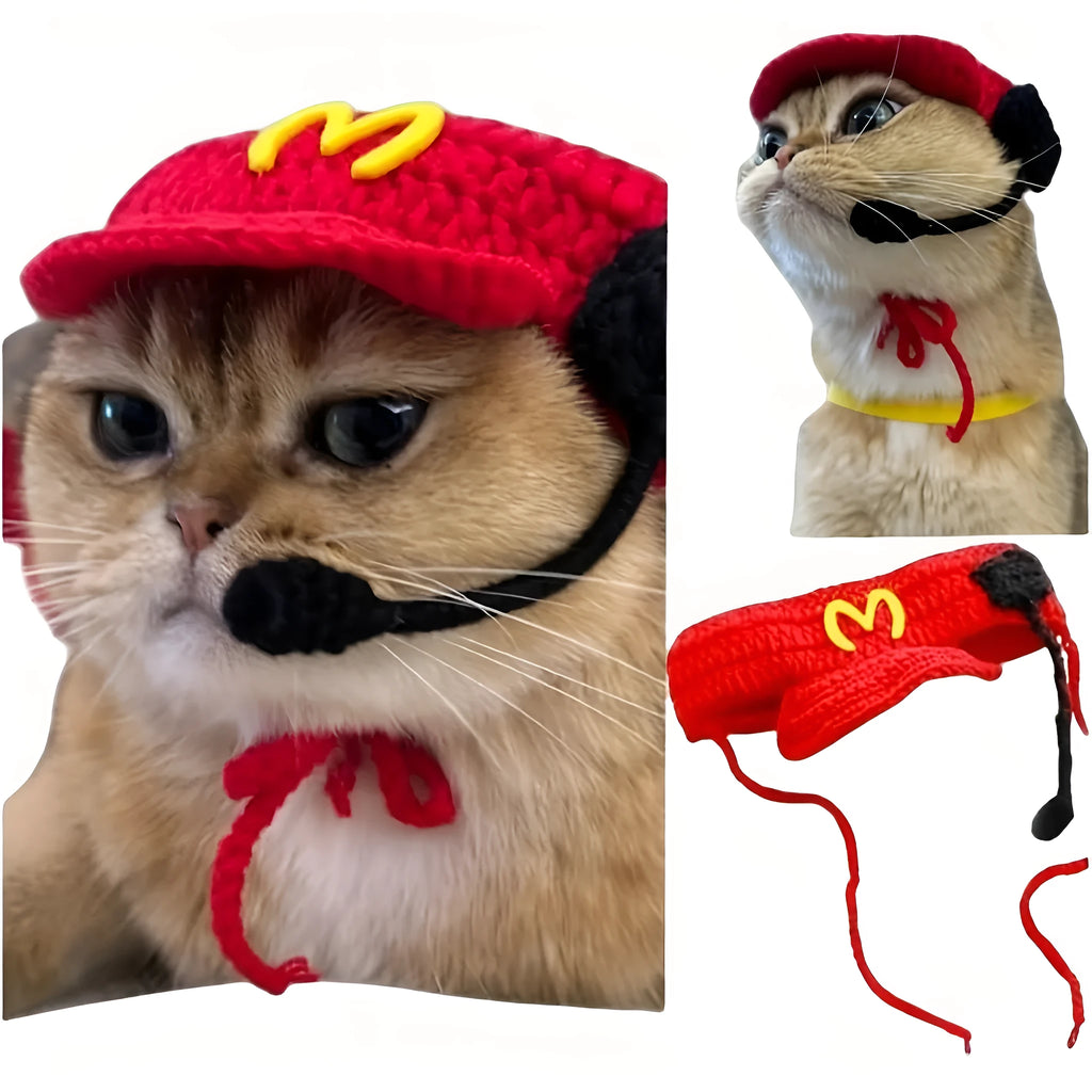 Handmade cat chef hat with cotton knitted sweater pet costume for small to medium dogs and cats
