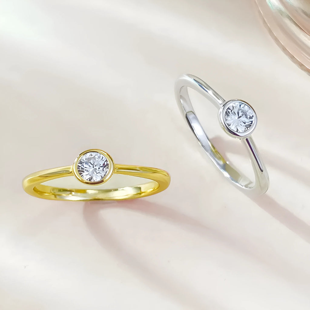 Minimalist silver crown ring with line design in gold or platinum finish on a size guide