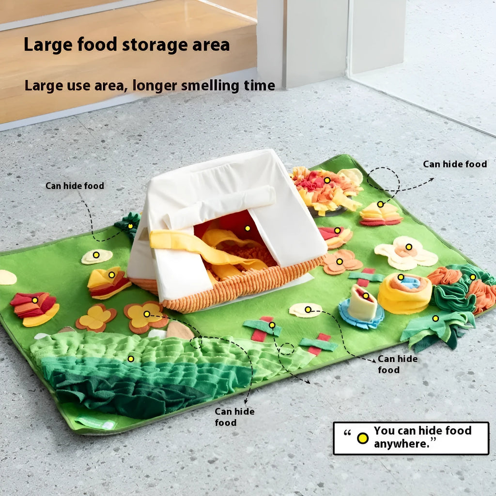 Fabric dog snuffle mat in various colour themes for mental stimulation and scent games