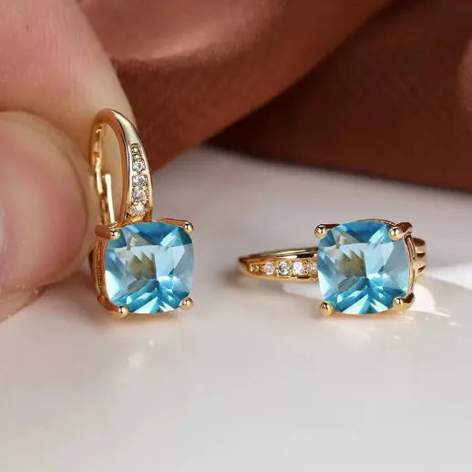Geometric square colourful moissanite ear clips with electroplated copper construction
