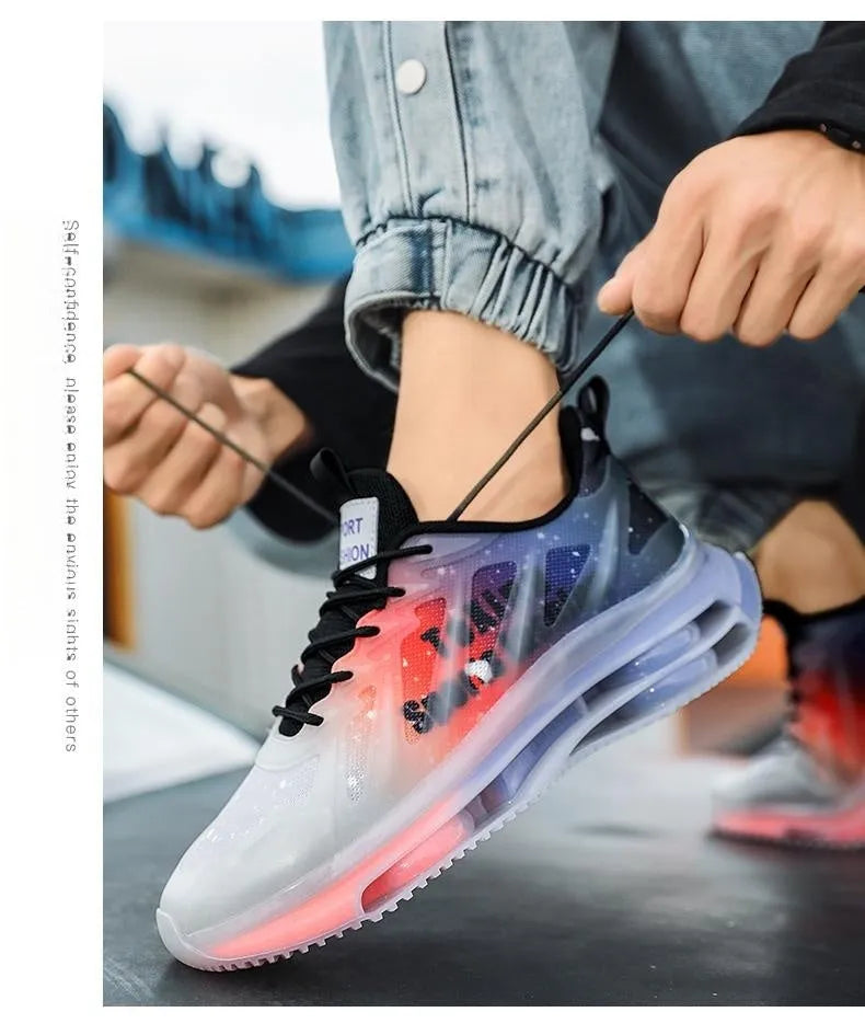 Men's black and green heightened platform casual shoes with mesh upper and rubber sole