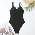 Women's sleeveless one-piece swimsuit with sunk stripe pattern in polyester fabric