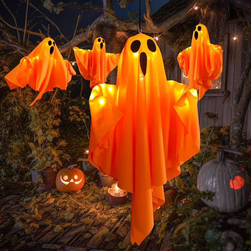 White luminous ghost Halloween light with cloth construction and battery operation